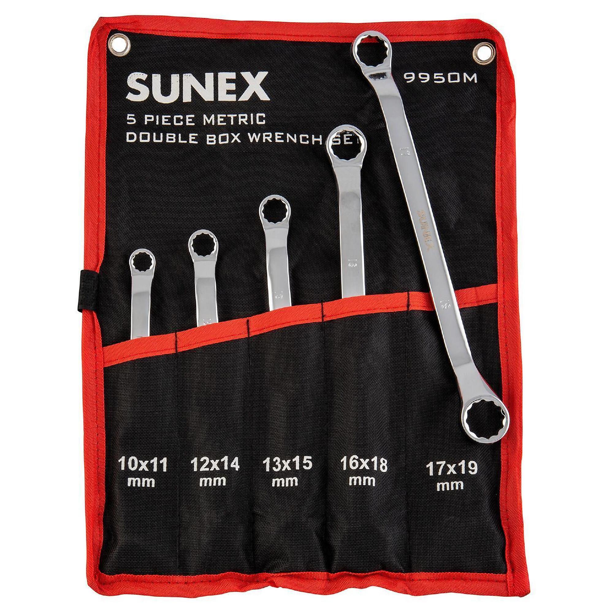 Sunex Tools Full Polish Metric Double Box Wrench Set — 5 Pcs, Chrome Plated, Model# 9950M